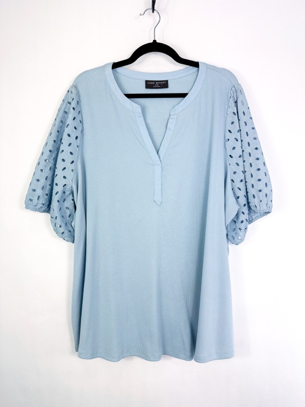 Lane Bryant Blue Ribbed Eyelet Sleeve Blouse